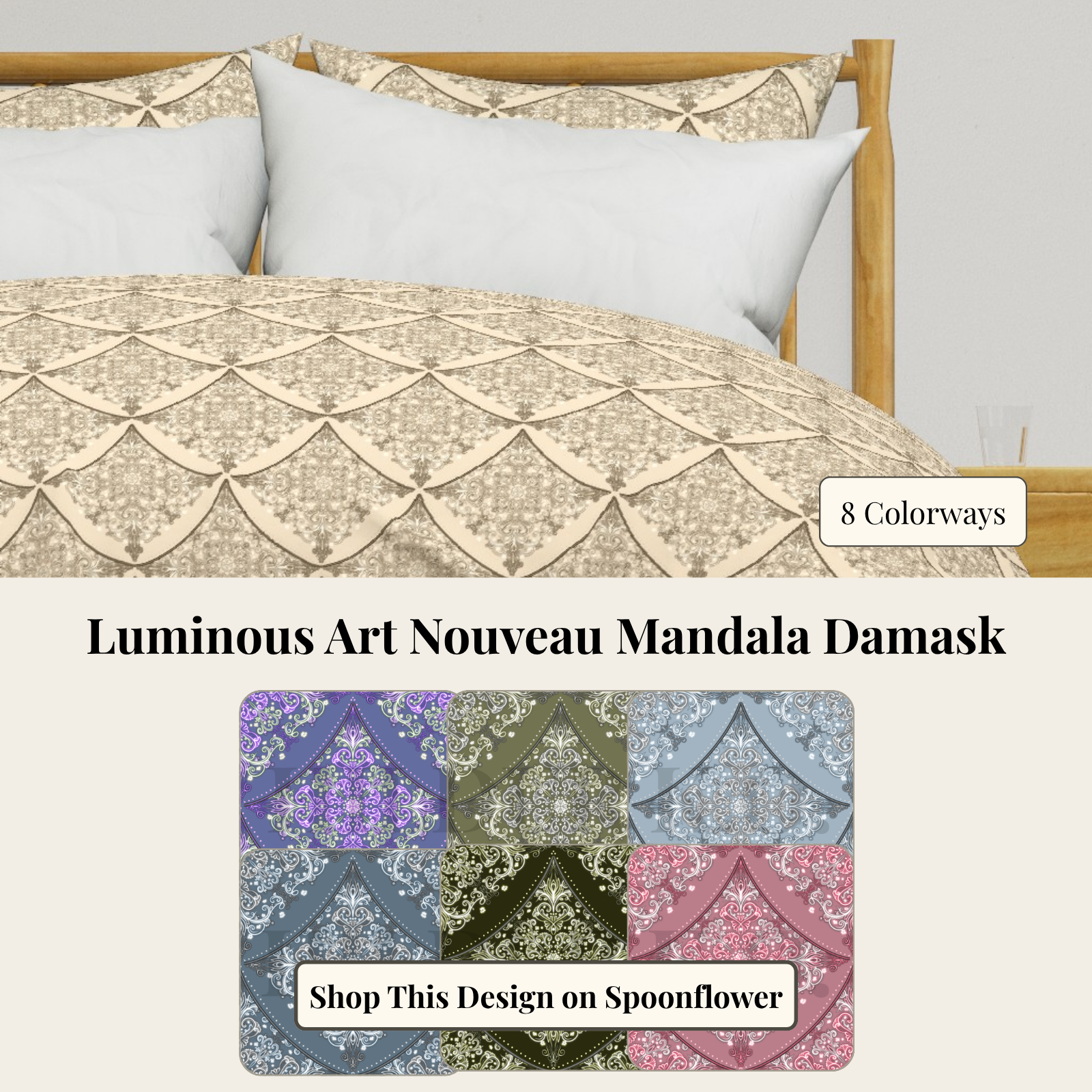 Luminous Art Nouveau Mandala Damask By HildurKO