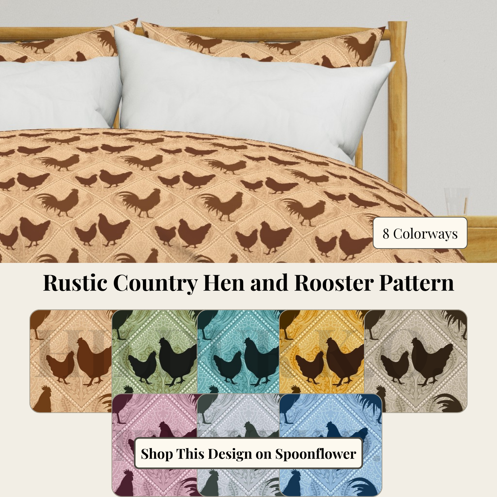 Rustic Country Hen and Rooster Pattern By HildurKO