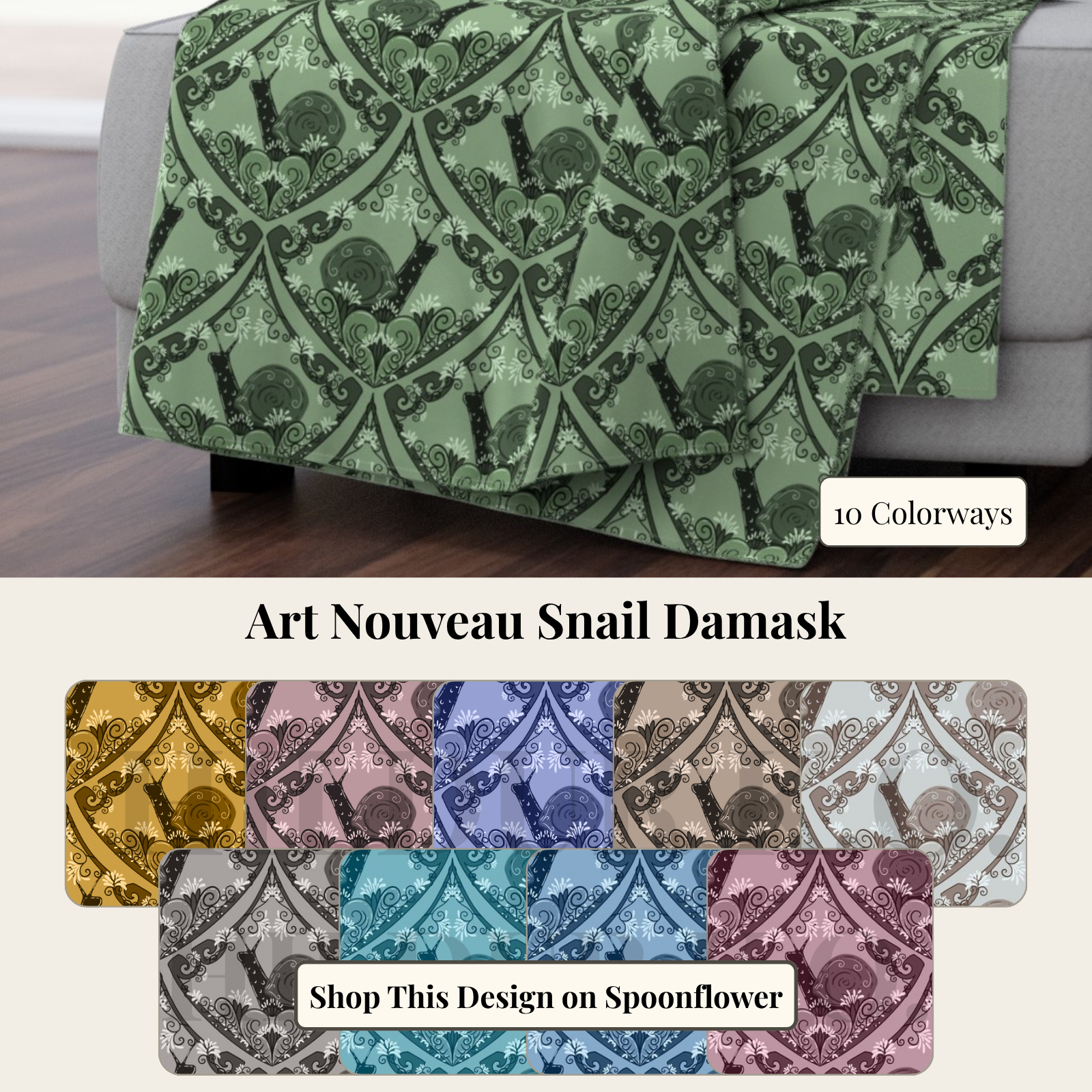 Art Nouveau Snail Damask By HildurKO