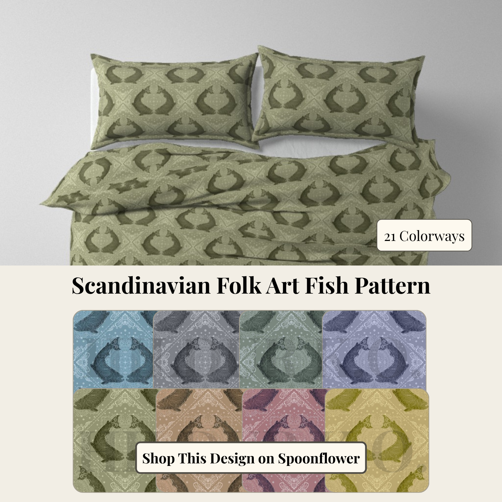 Scandinavian Folk Art Fish Pattern By HildurKO