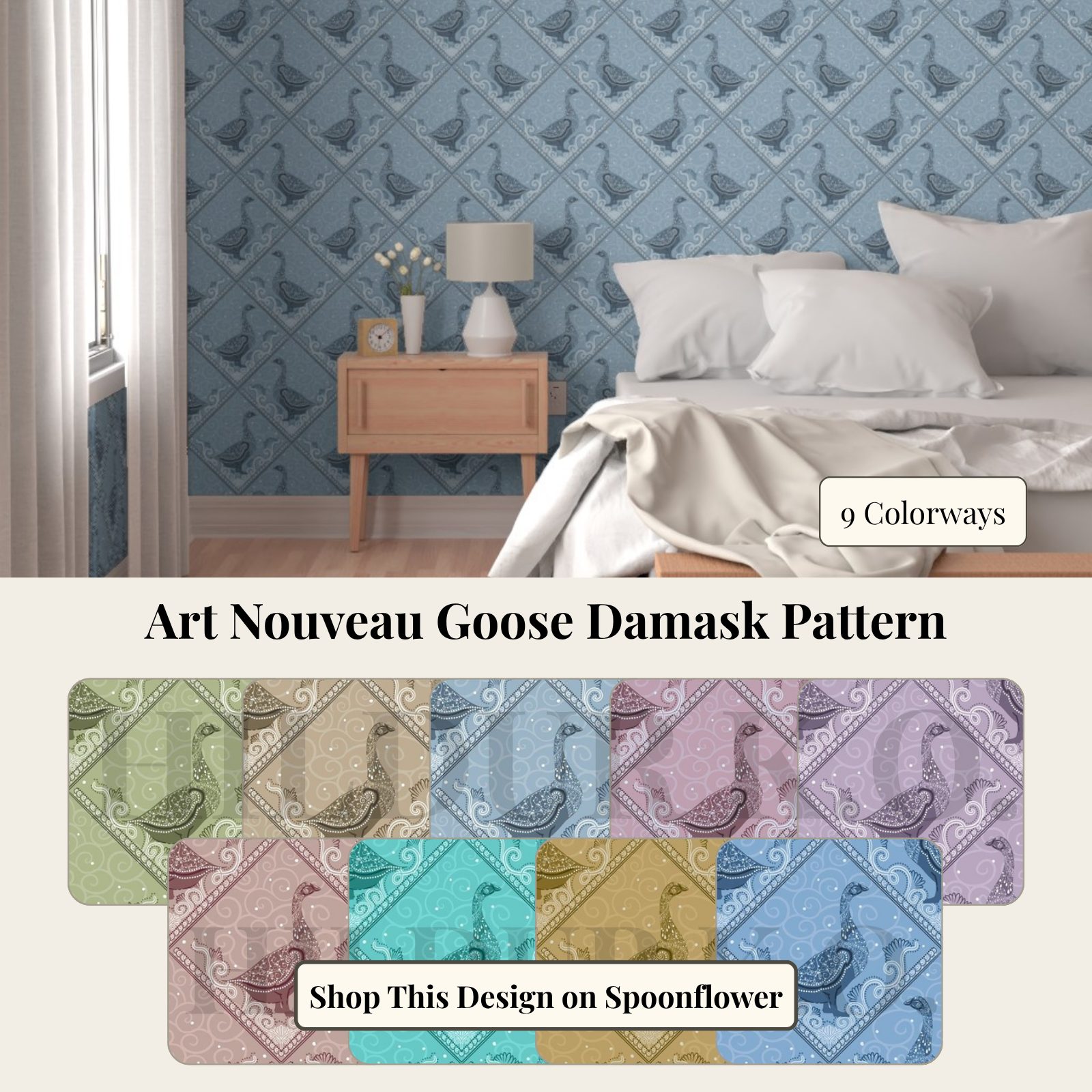 Art Nouveau Goose Damask Pattern by HildurKO