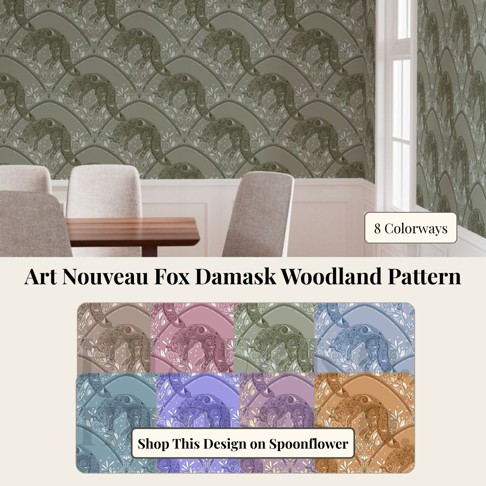 Art Nouveau Fox Damask Woodland Pattern By HildurKO