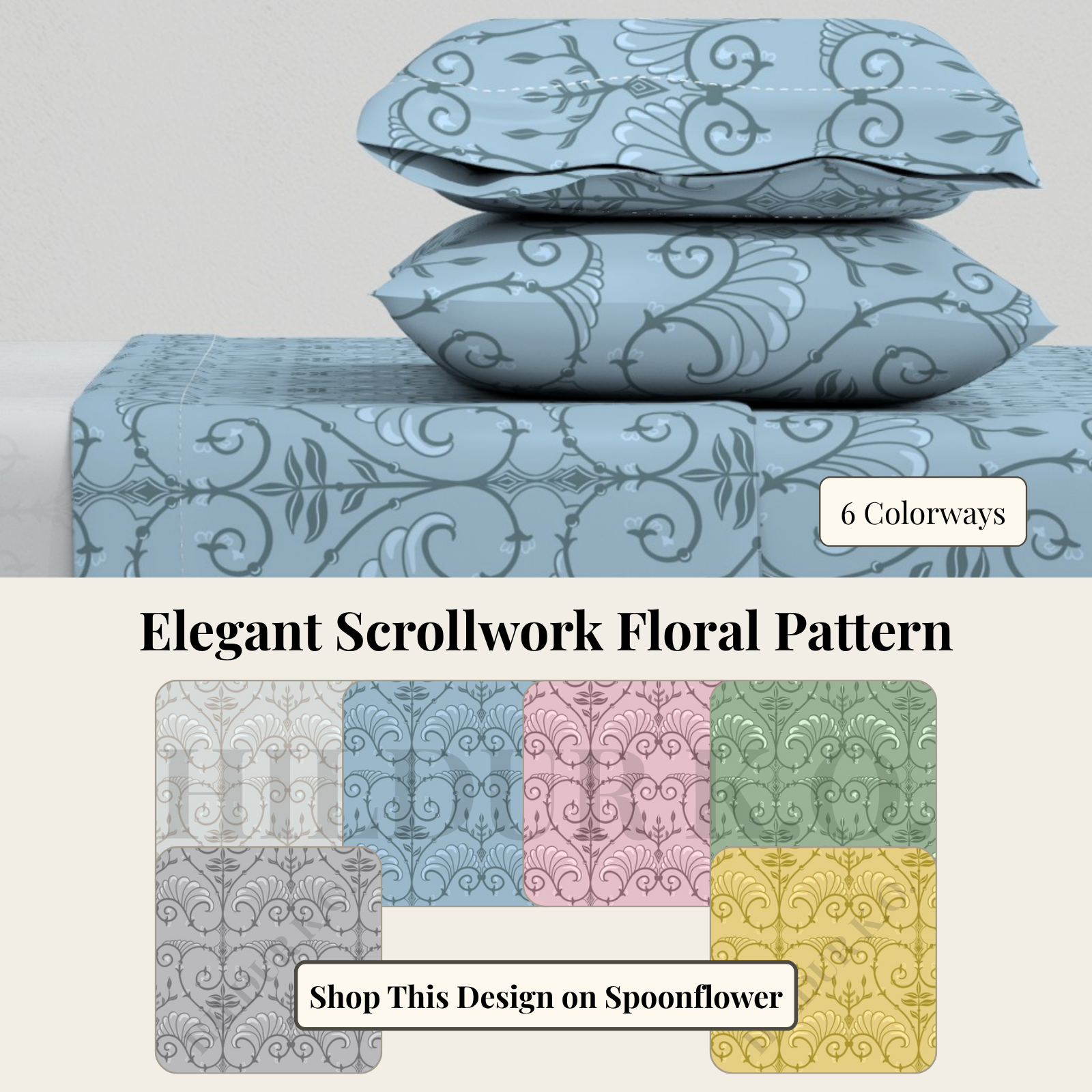 Elegant Blue Scrollwork Floral Pattern By HildurKO