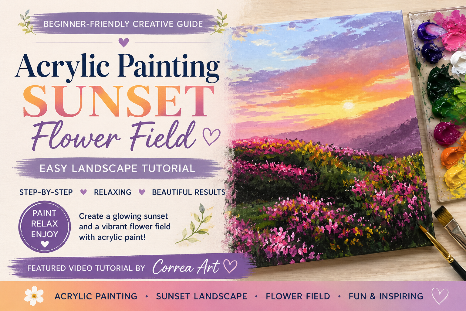 Acrylic Painting Sunset Flower Field – A Beautiful Step-by-Step Tutorial