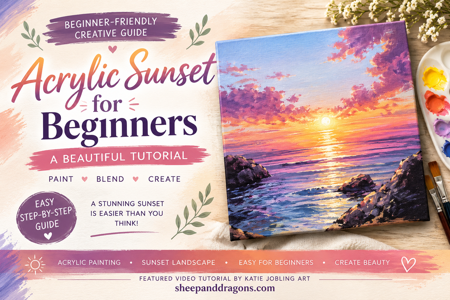 Painting an Acrylic Sunset for Beginners – A Beautiful Tutorial by Katie Jobling Art
